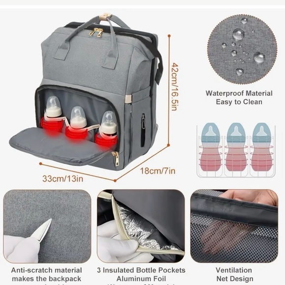 Black Multi-Function Diaper Bag with Portable Bassinet Crib Changer Backpack - Picture 6 of 16